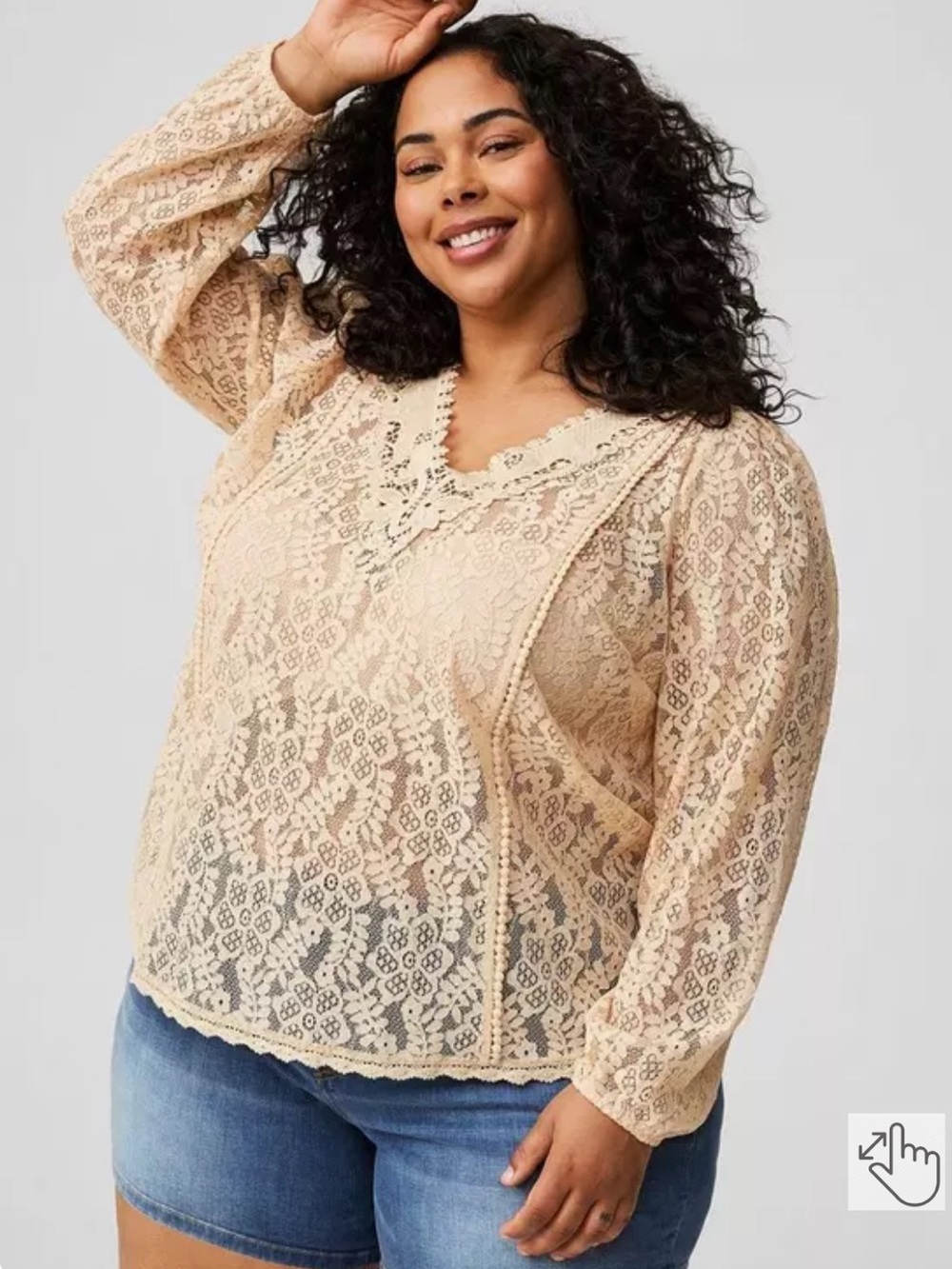 TORRID Lace Mix Long Sleeve Blouse In Ivory Cream Size 1X